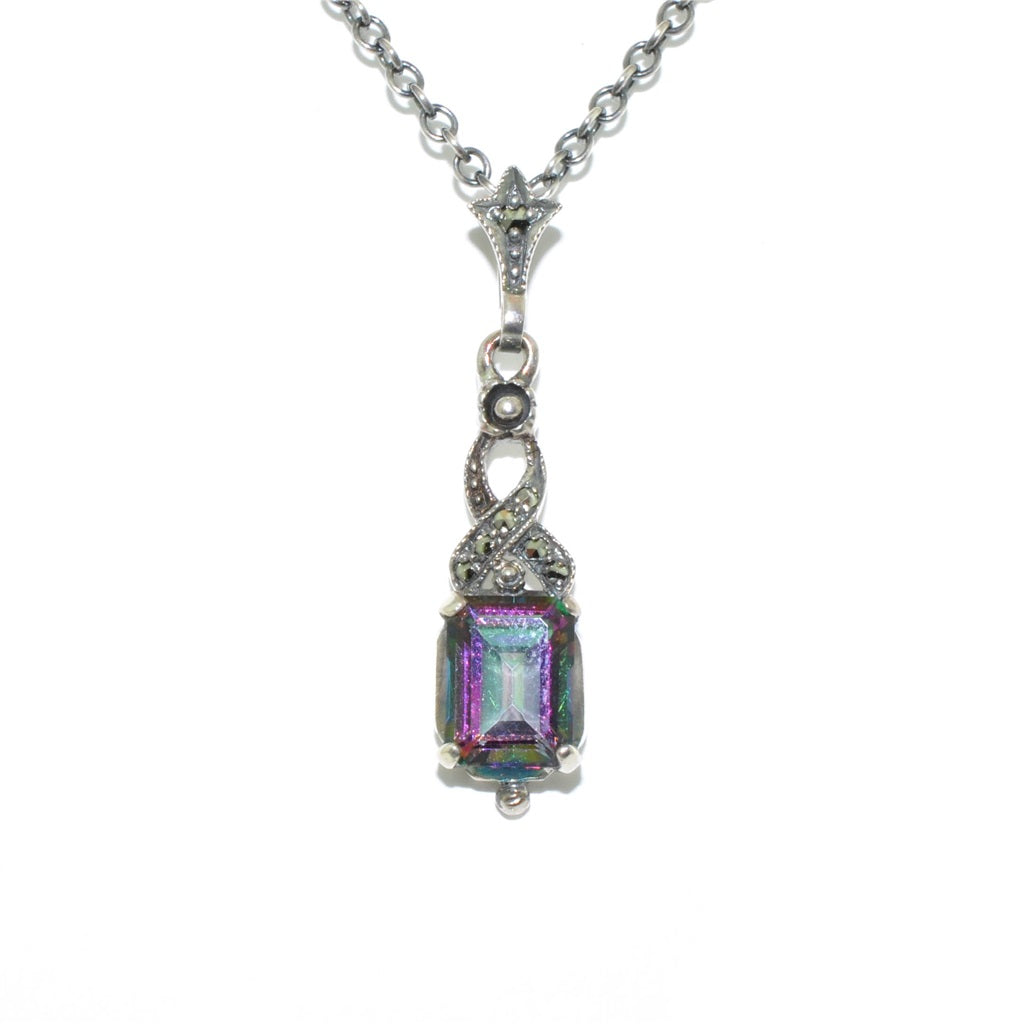 Larus Sterling Silver 18" Mystic Topaz and Marcasite Necklace.