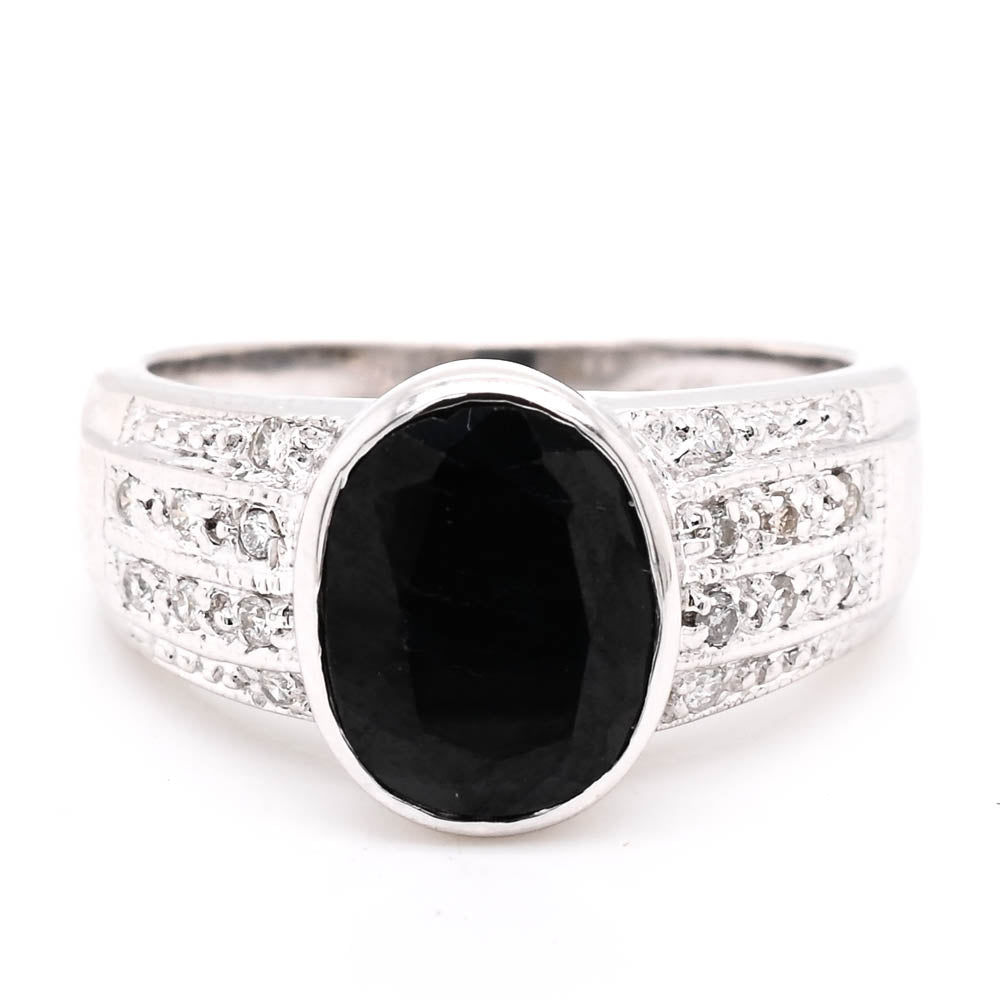 14KT White Gold 1.92CT Blue Sapphire & Diamond Ring.