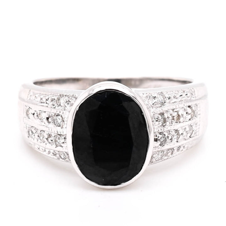 14KT White Gold 1.92CT Blue Sapphire & Diamond Ring.