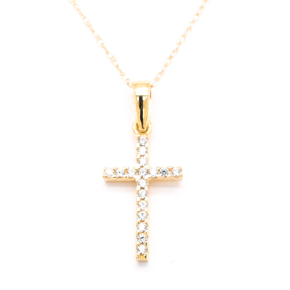 10KT Yellow Gold 18" C.Z Cross Necklace.