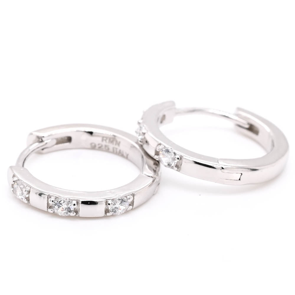 Sterling Silver 14.5mm C.Z Huggie Earrings.