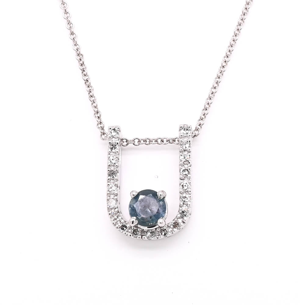 14KT White Gold 20" 0.35CTW Round Brilliant Alexandrite & Diamond Horseshoe Necklace.