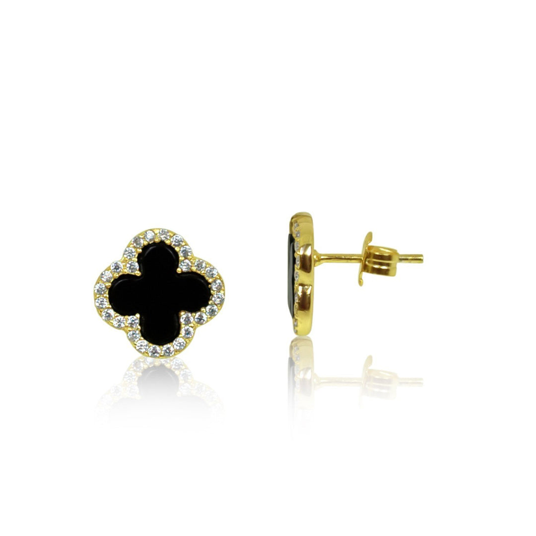 Sterling Silver Designer Inspired Black Stud Earrings