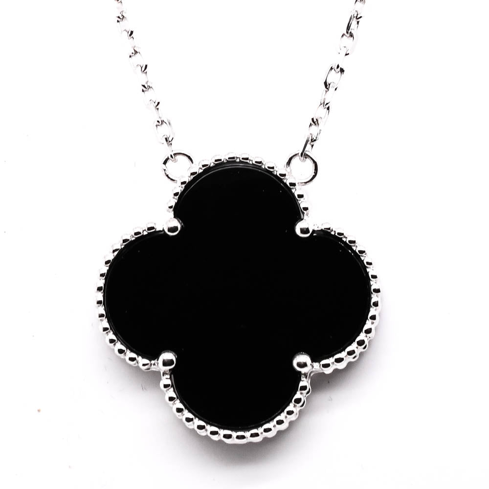 Sterling Silver 18" Black Onyx Flower Necklace.