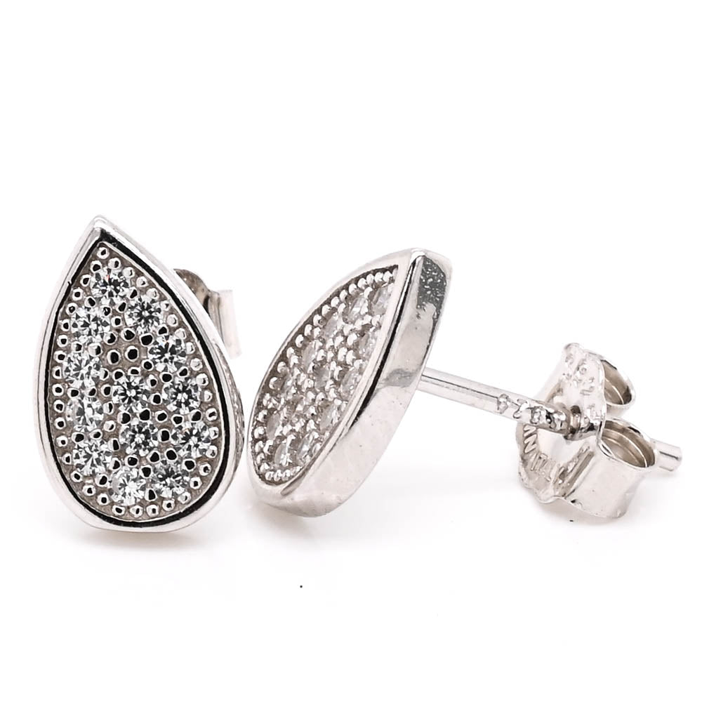 Sterling Silver C.Z Pear Shaped Stud Earrings.