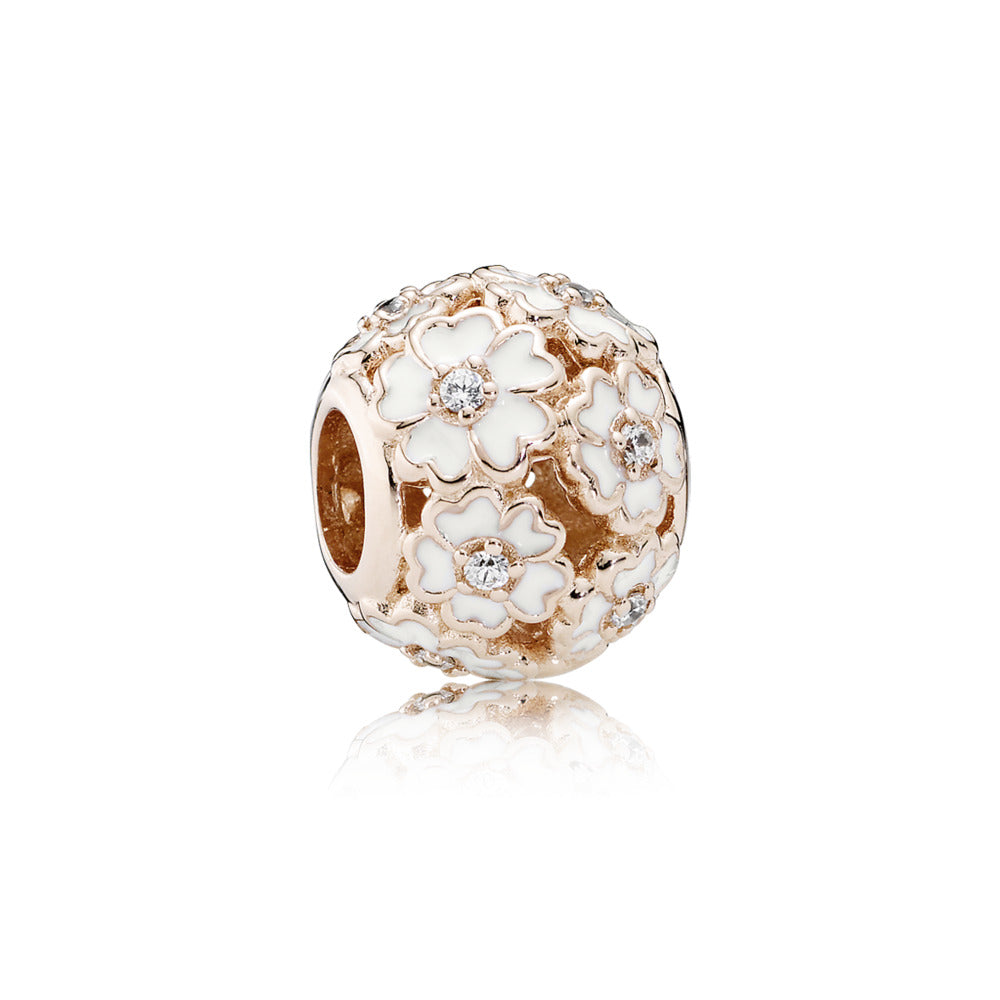 White Primrose Meadow, White Enamel & Clear CZ