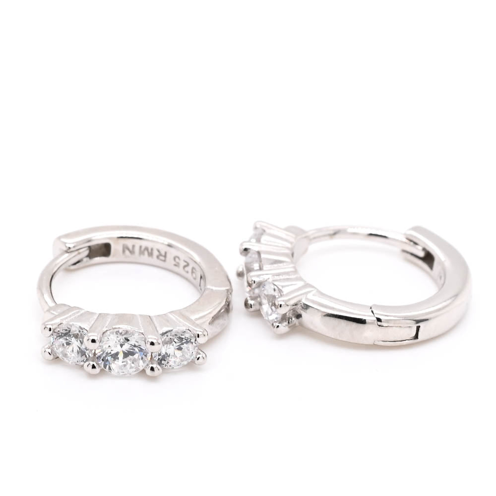 Sterling Silver 13mm C.Z Huggie Earrings.