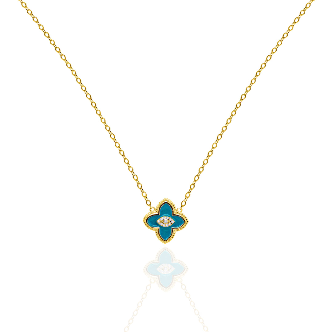 Sterling Silver Gold Vermeil 18" CZ Enamel Evil Eye Clover Necklace