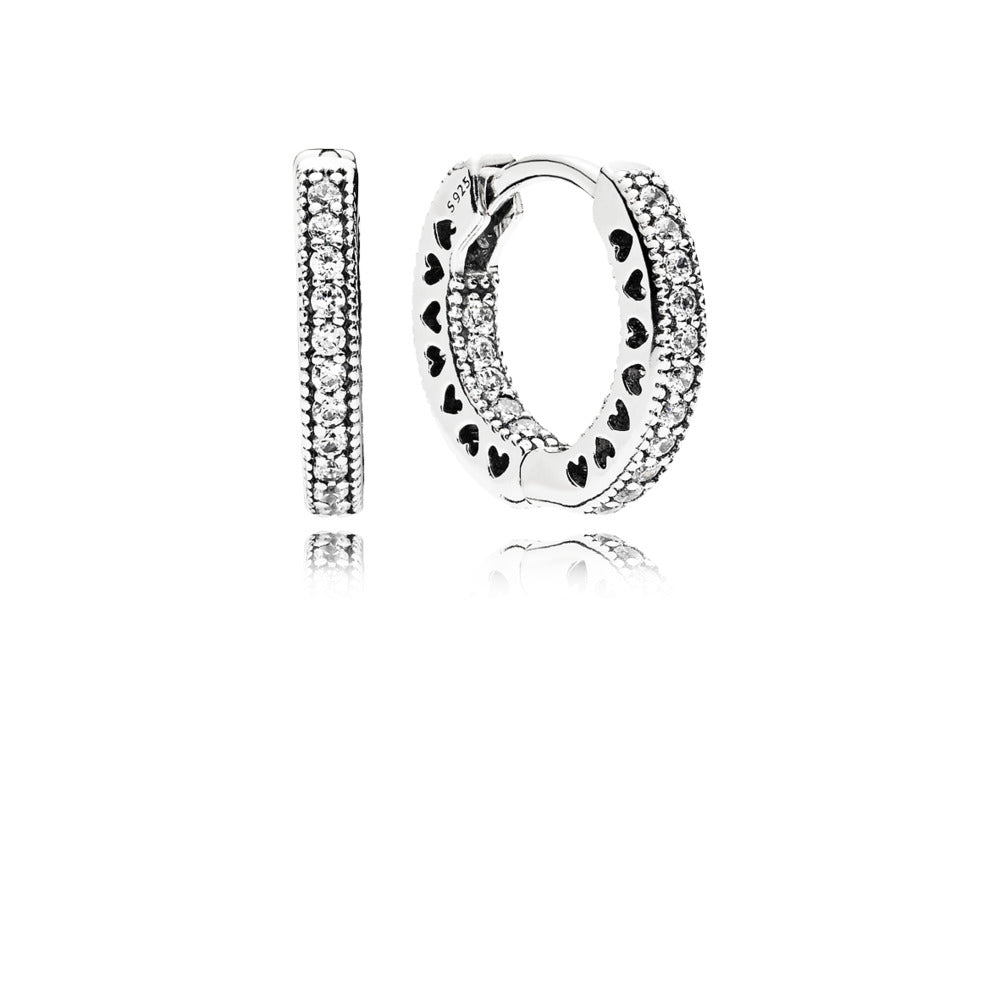 Pave Heart Hoop Earrings