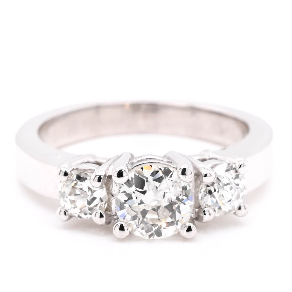 14KT White Gold 0.93CTW Round Brilliant Diamond Trinity Engagement Ring.