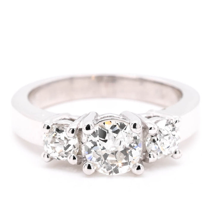 14KT White Gold 0.93CTW Round Brilliant Diamond Trinity Engagement Ring.