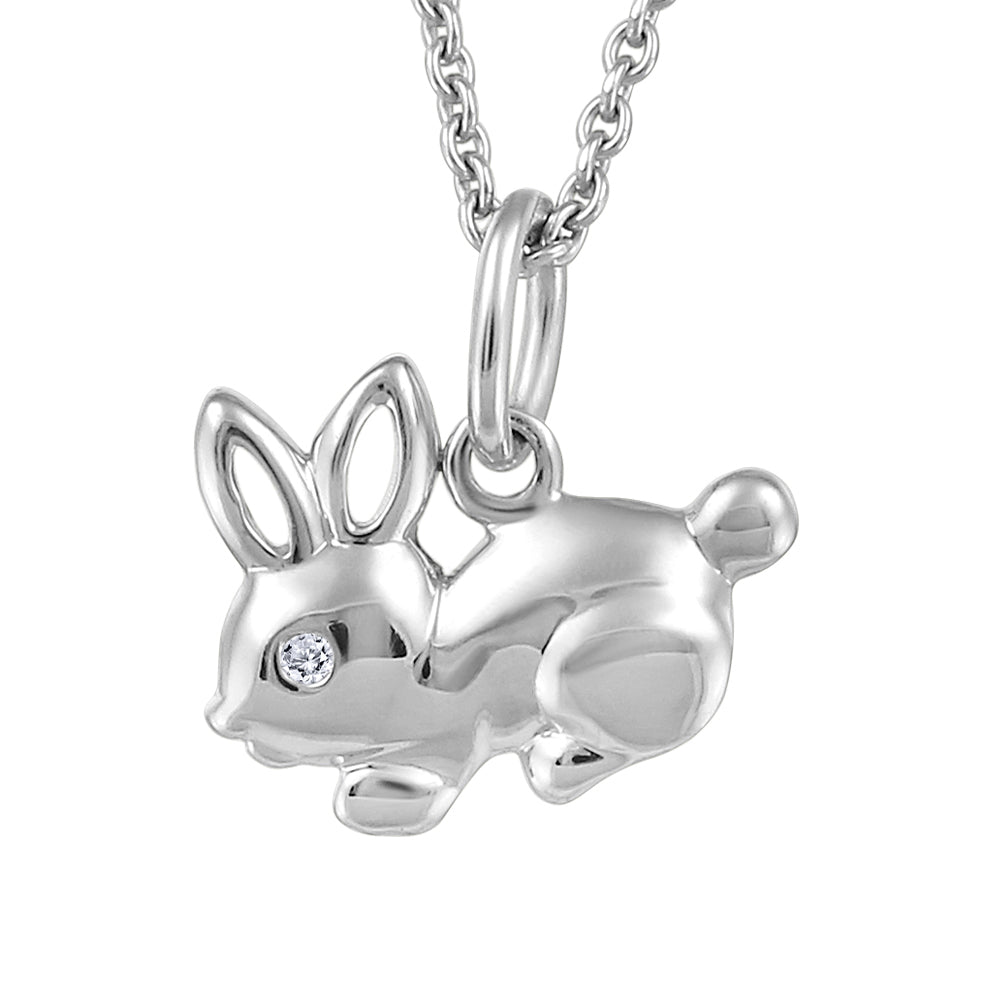 10KT White Gold and Diamond 15" Bunny Necklace.