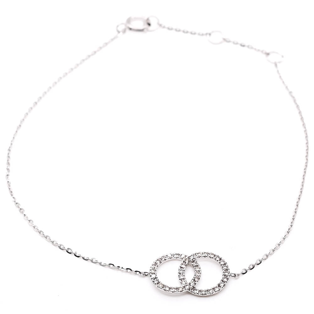 14KT White Gold 7.5" 0.14CTW Diamond Double Circle Bracelet.