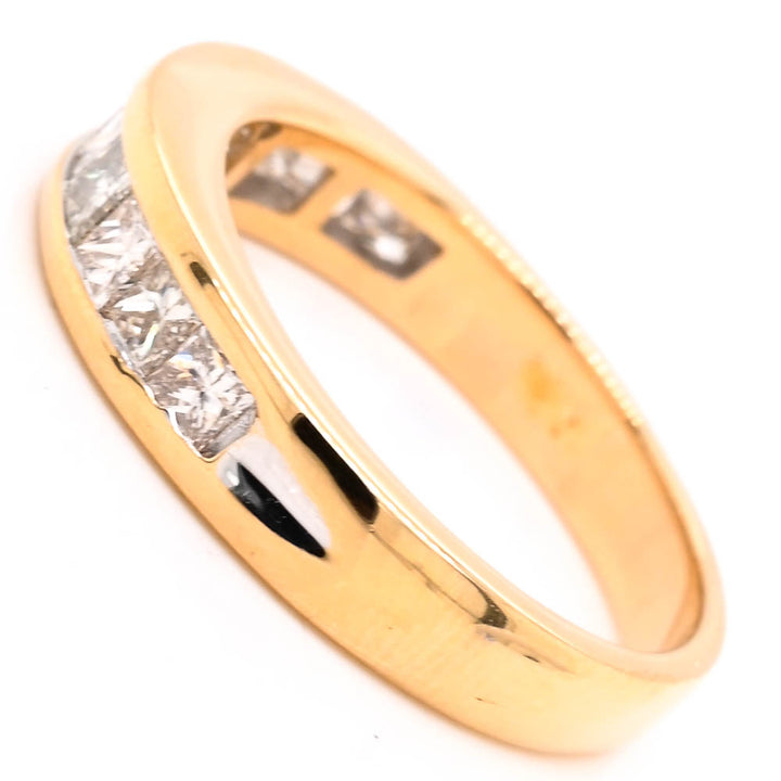 14KT Yellow Gold 1.00CTW Princess Cut Chanel Set Wedding Band.