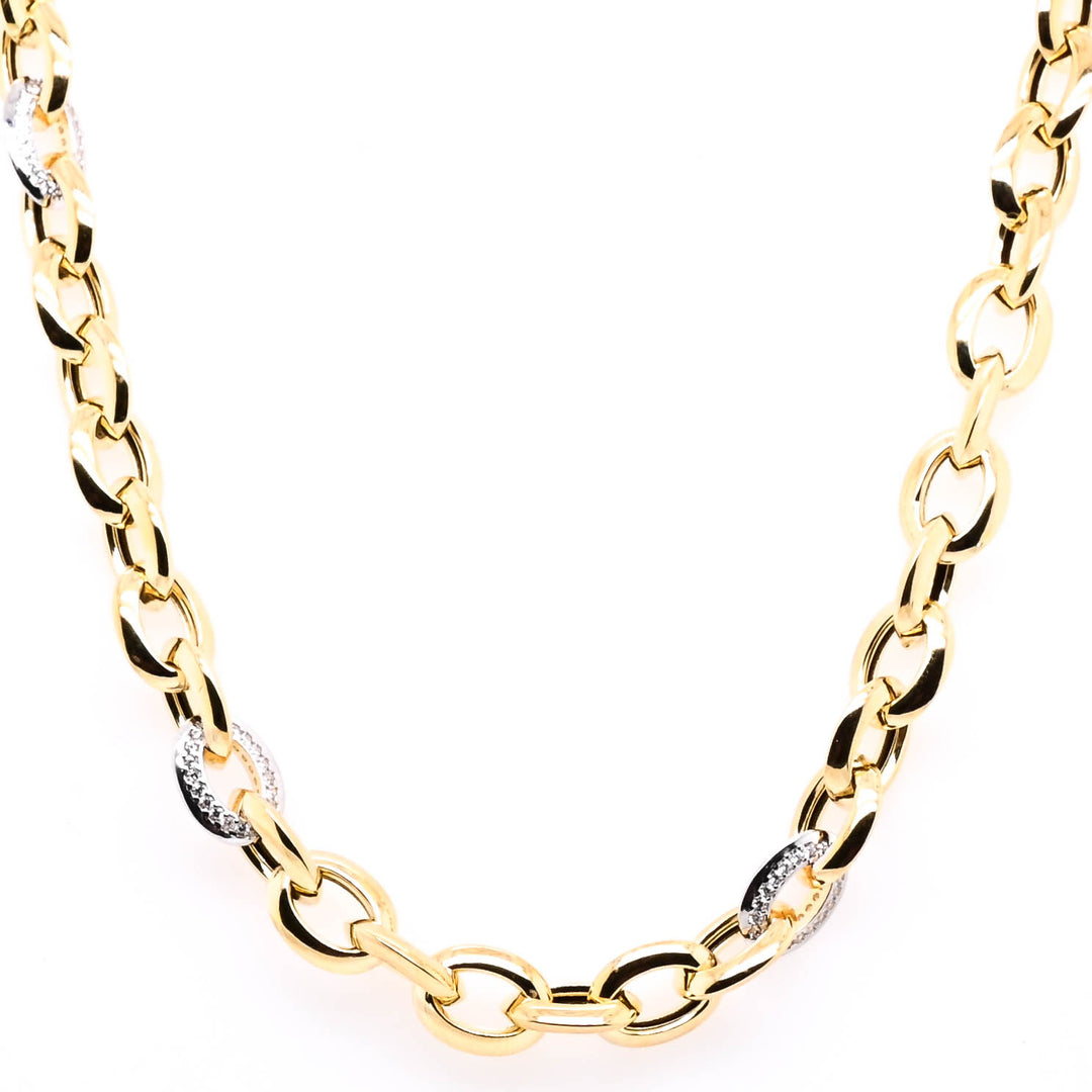 14KT Yellow Gold 18" 7.5mm C.Z Link Necklace.