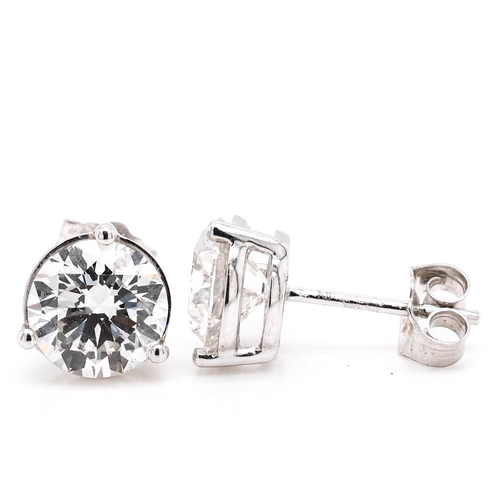 14KT White Gold 3.00CTW Round Brilliant Lab Grown Diamond Stud Earings.