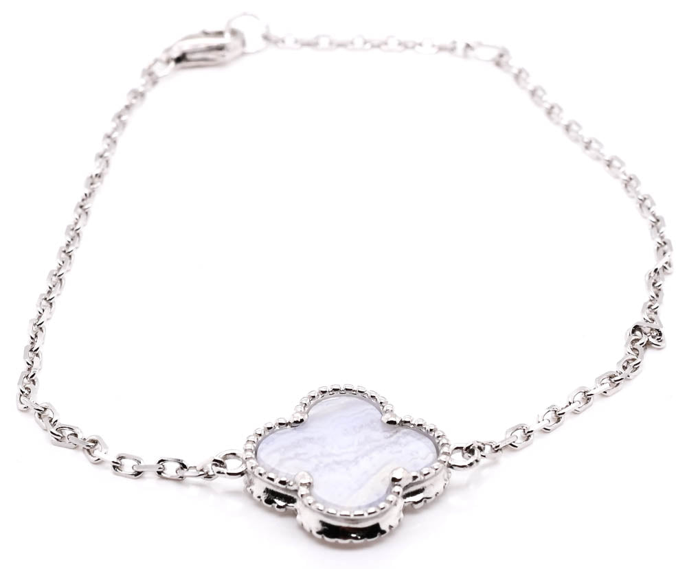 Sterling Silver 8" Mother of Pearl Flower Bracelet.