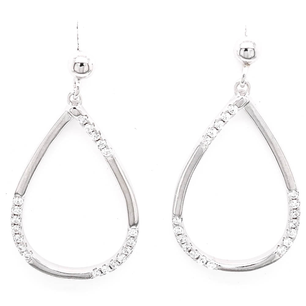 Sterling silver C.Z Open Pear Shape Drop Earrings.