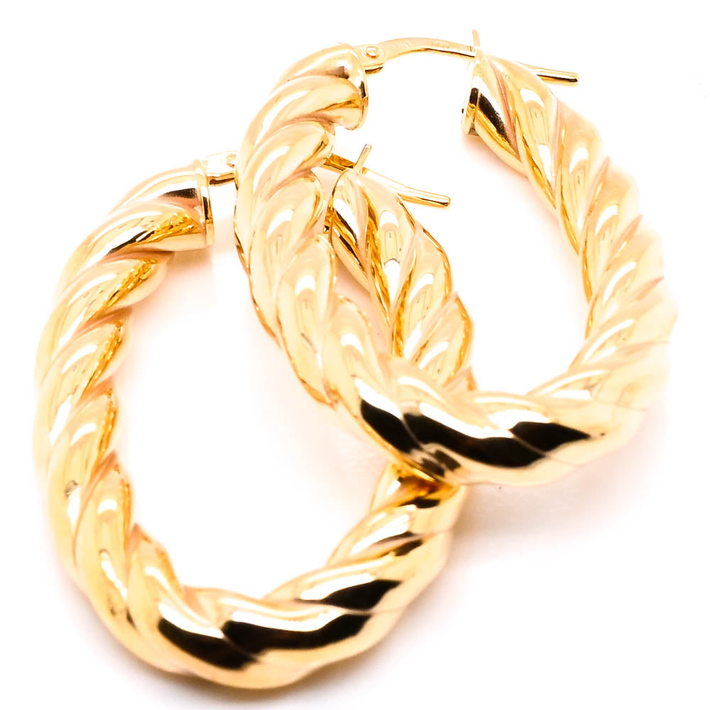 10KT Yellow Gold Oval Twisted Hoop Earrings.