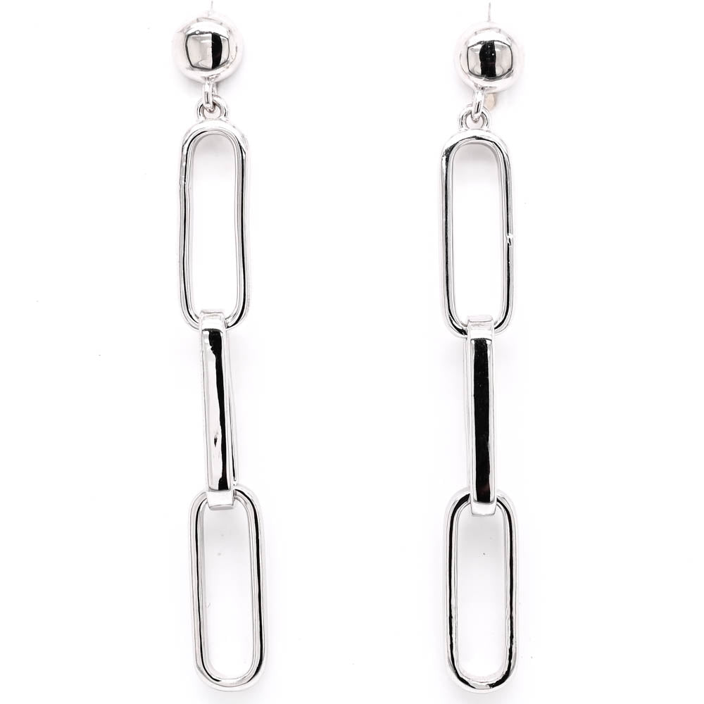 Sterling Silver Ball Chain Paperclip Earrings.