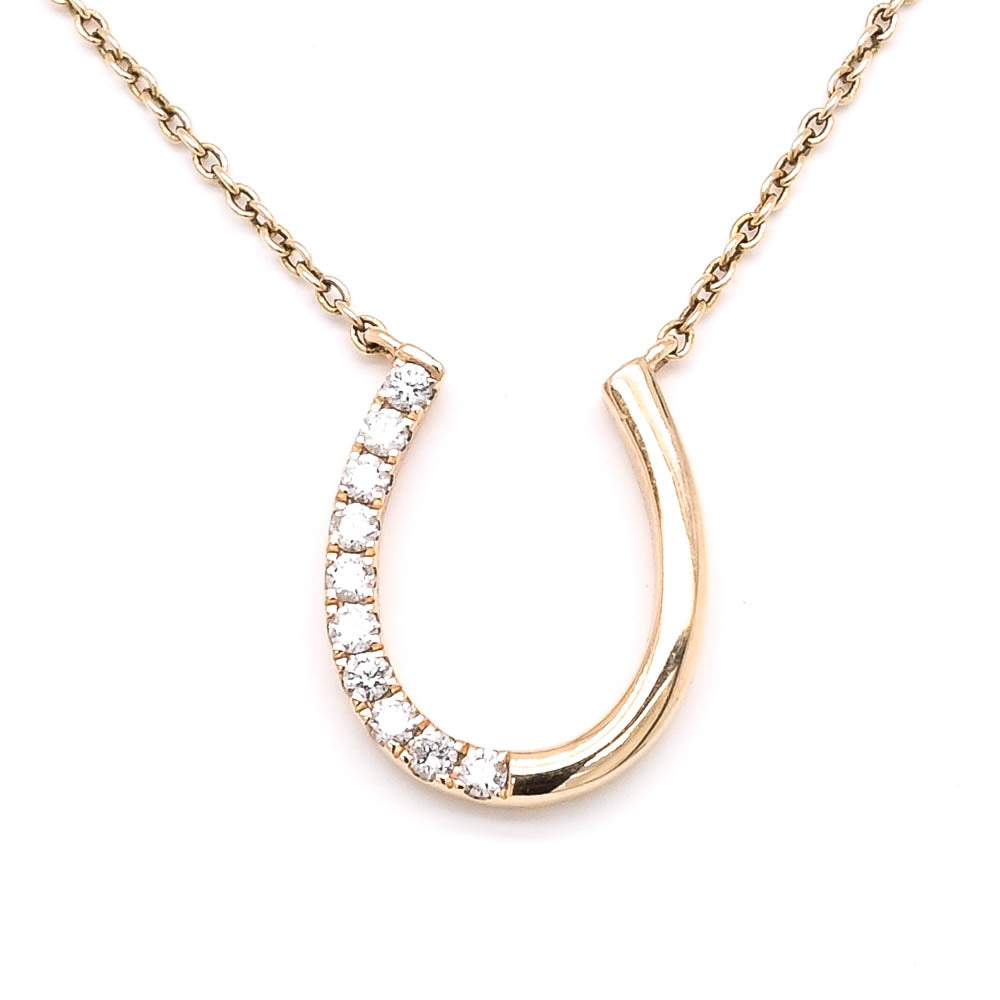 14KT Yellow 18" Gold 0.10CTW Diamond Horse Shoe Neklace.