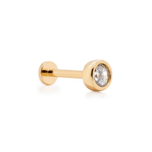 14K Yellow Gold CZ Cartilage Flat Screwback Single Stud Earring.