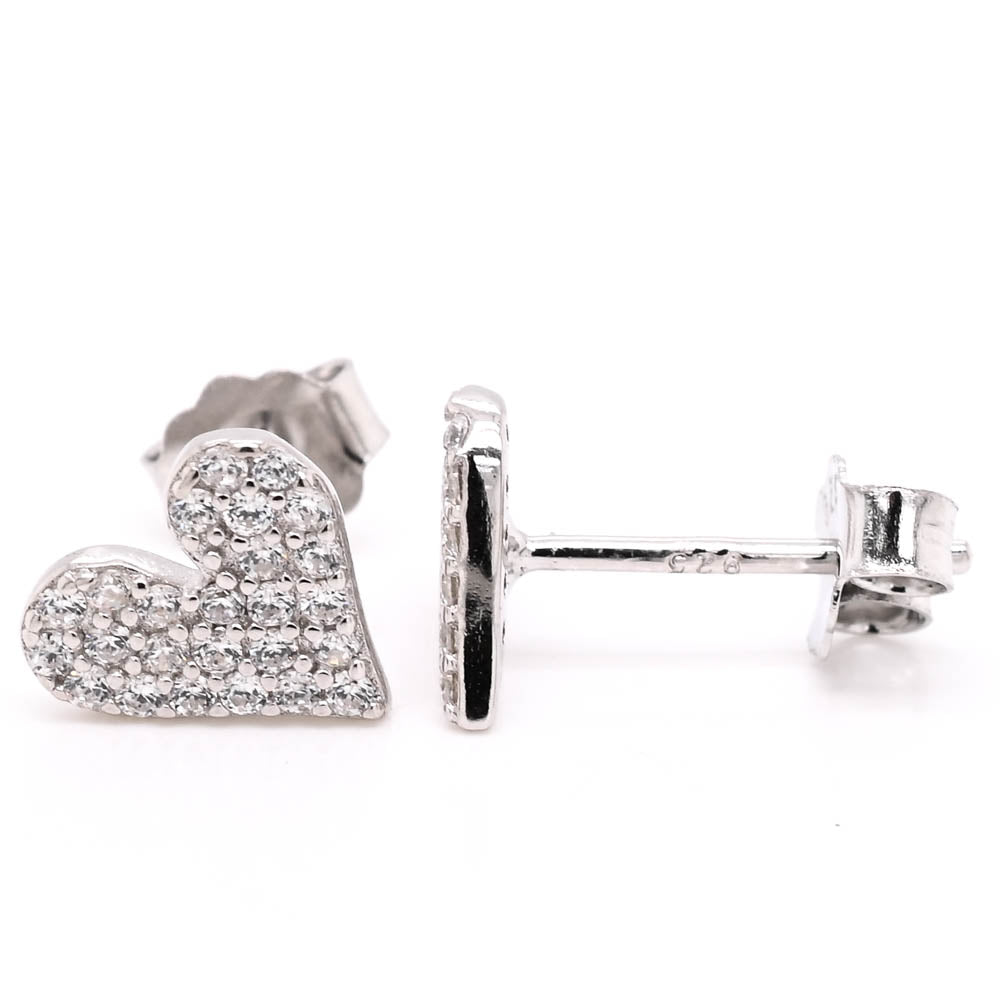 Sterling Silver Pave Set C.Z Stud Earrings.