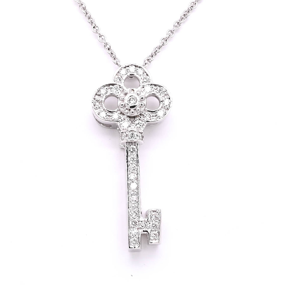 14KT White Gold 20" 0.26CTW Diamond Key Necklace.