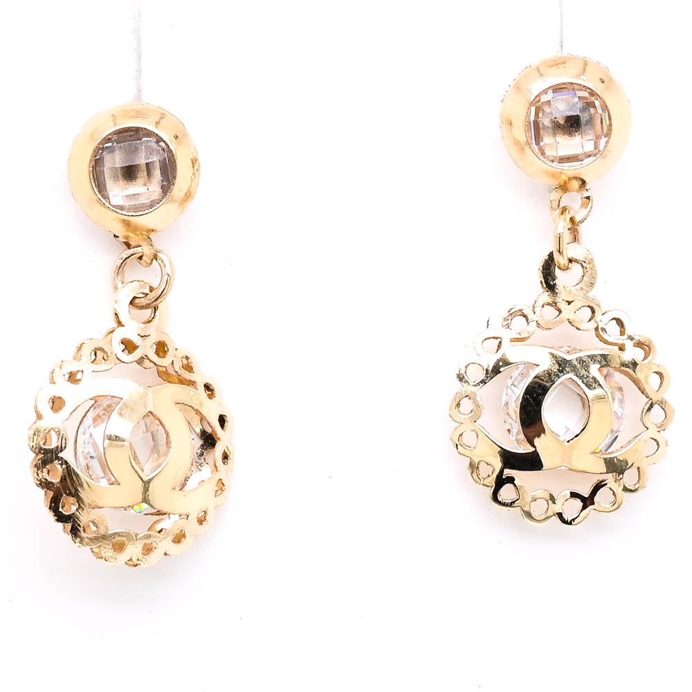 10KT Yellow Gold C.Z Dangle Earrings.