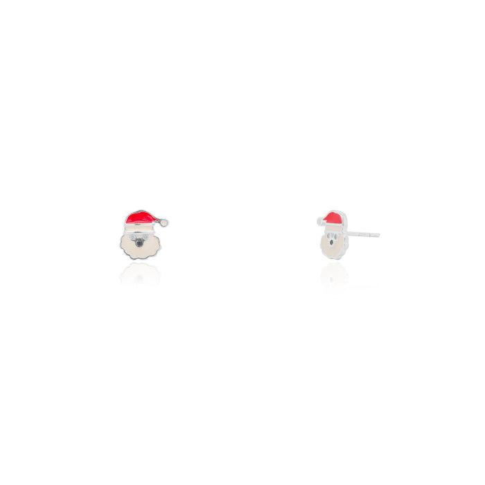 Sterling Silver Enamel Santa Face Christmas Stud Earrings
