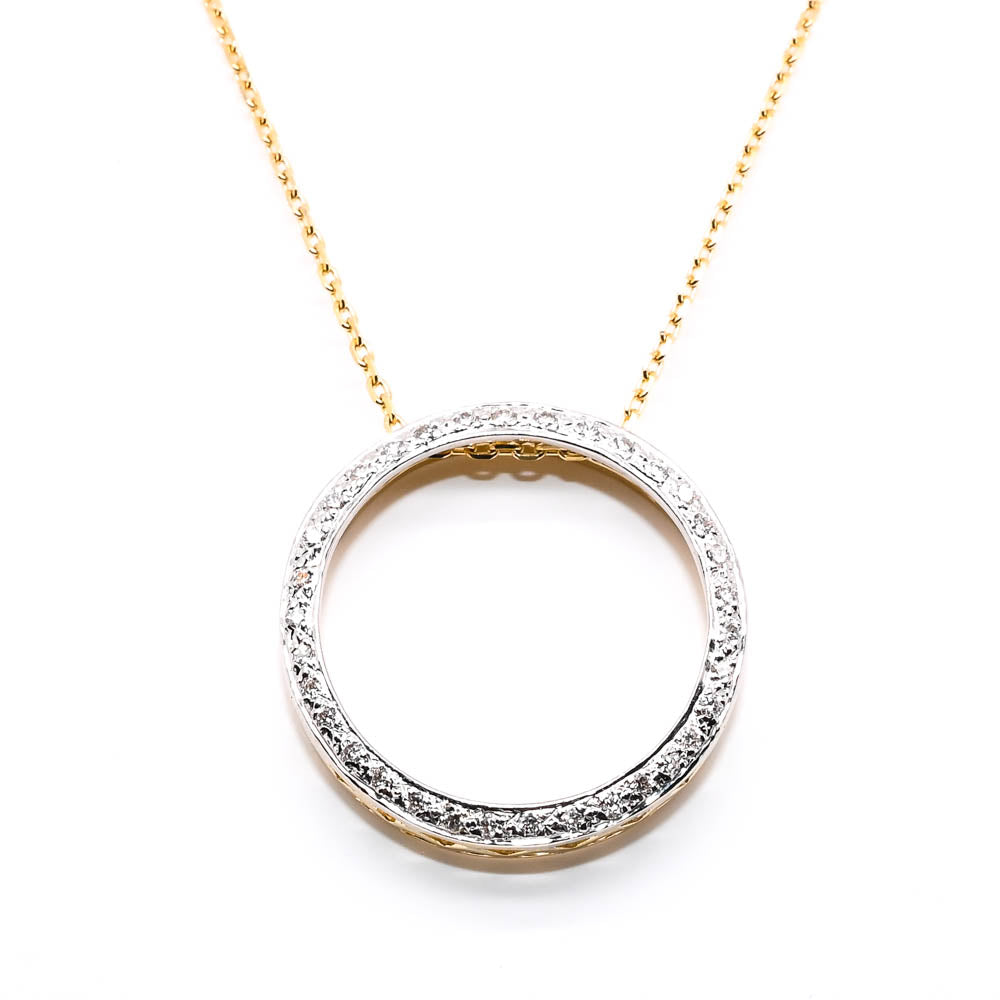 14KT Yellow Gold 18" 0.40CTW Diamond Circle Of Love Necklace.