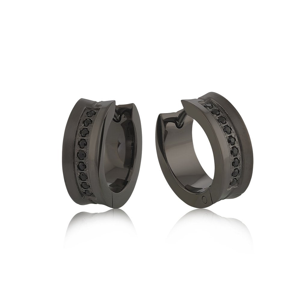 Italgem steel IP Black C.Z Huggie Earrings.