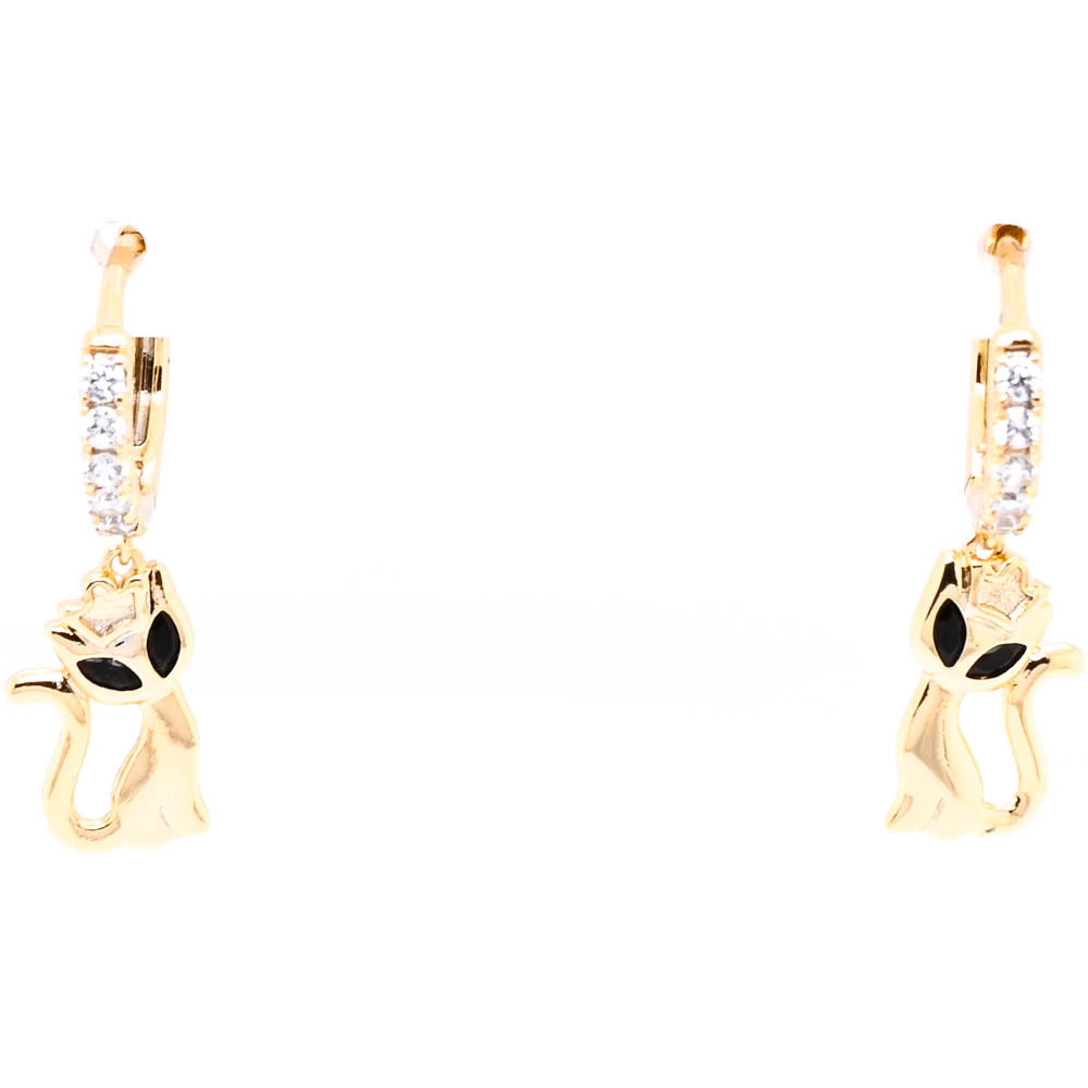 Sterling Silver Kitty Cat C.Z Huggie Earrings.