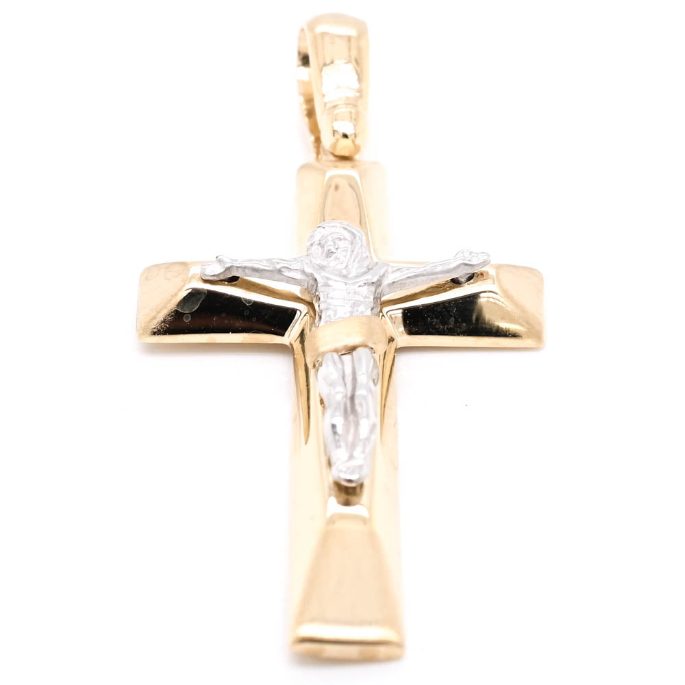 10KT Two-Tone Gold 47x22mm Crucifix Pendant.