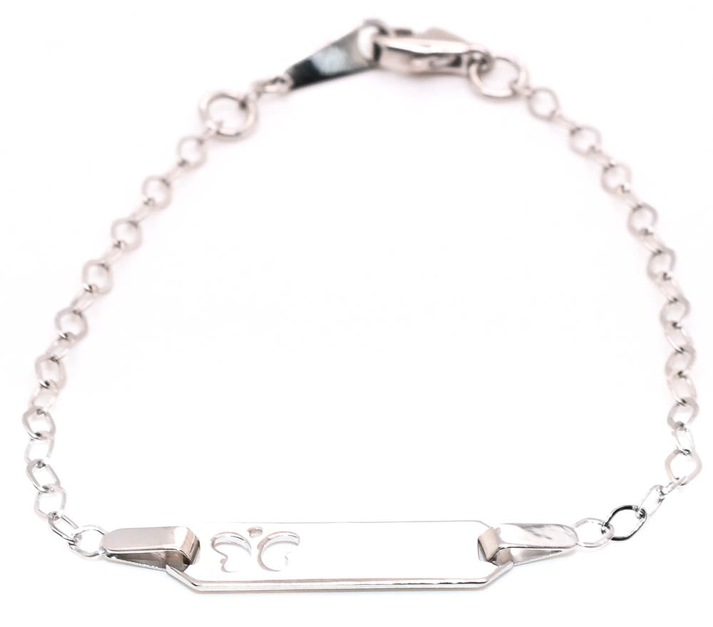 10KT White Gold 6.5" 2mm Childrens Butterfly ID Bracelet.