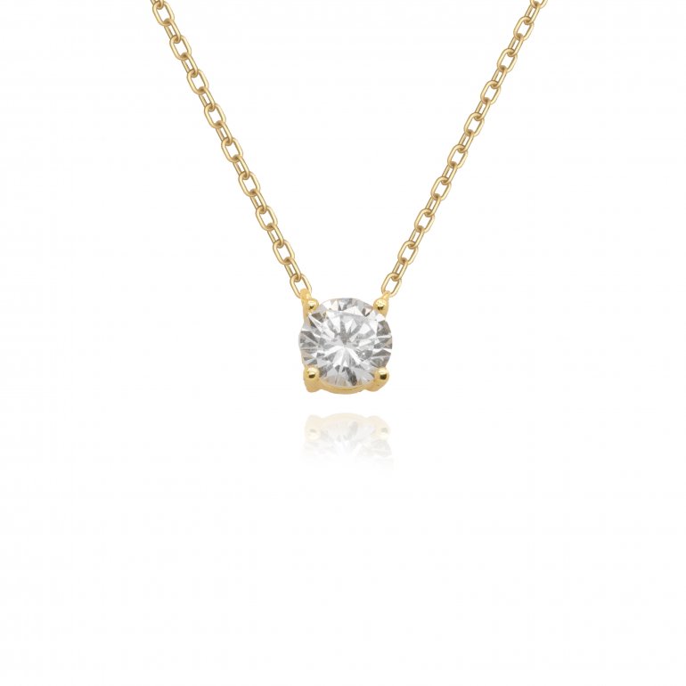 Sterling Silver Gold Vermeil 18" 8mm Single CZ Prong Set Necklace.