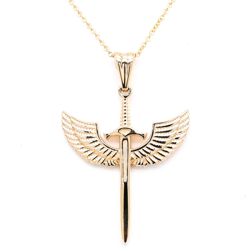 10KT Yellow Gold 18" 35x28mm St. Michaels Sword Necklace
