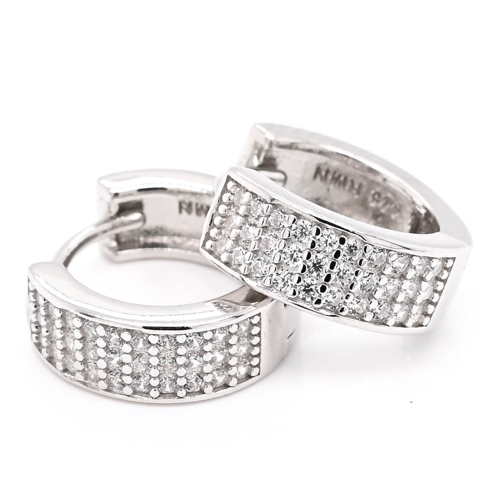 Sterling Silver 13mm C.Z Huggie Earrings.