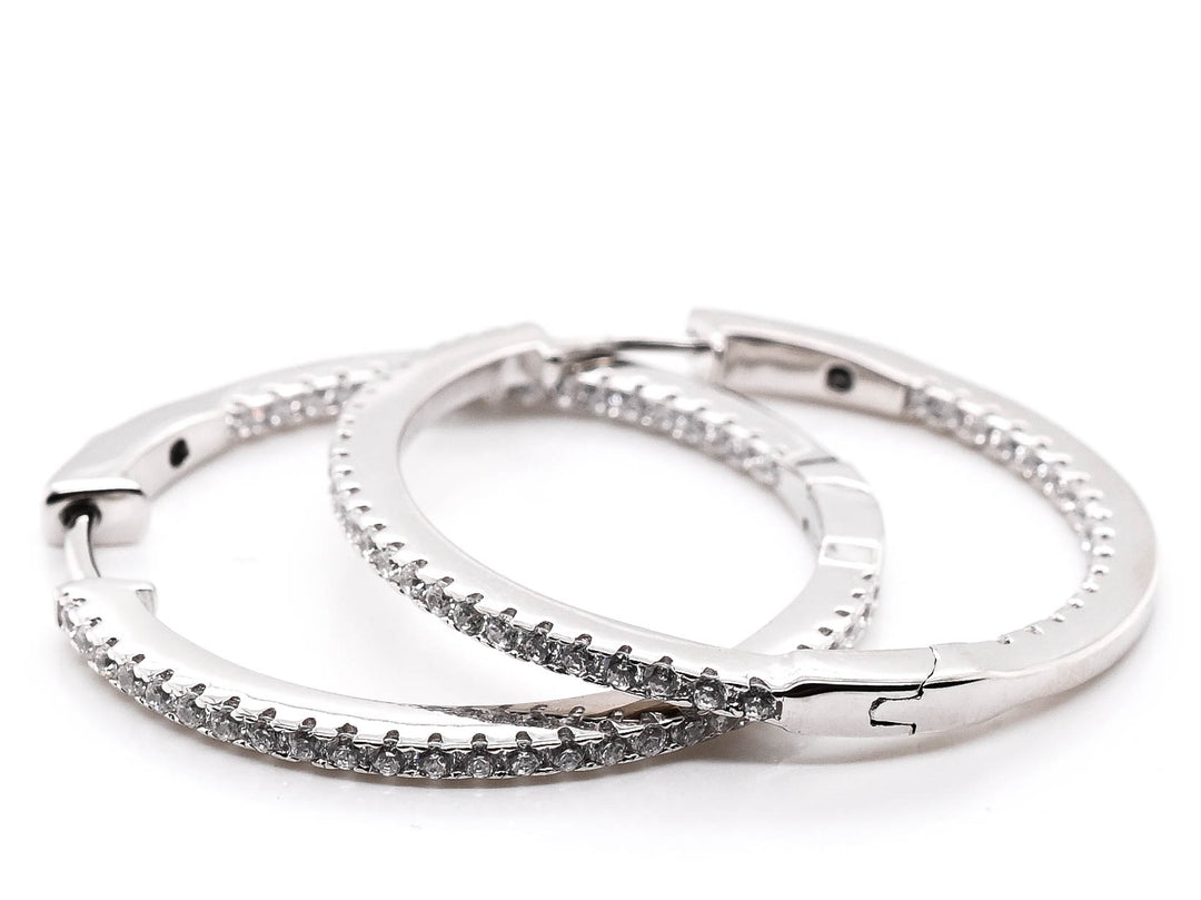 Sterling Silver 38mm C.Z Hoop Earrings.