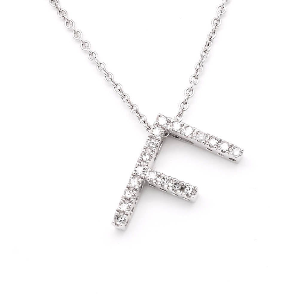 10KT White Gold 18" 0.20CTW Diamond "F" Initial Necklace.
