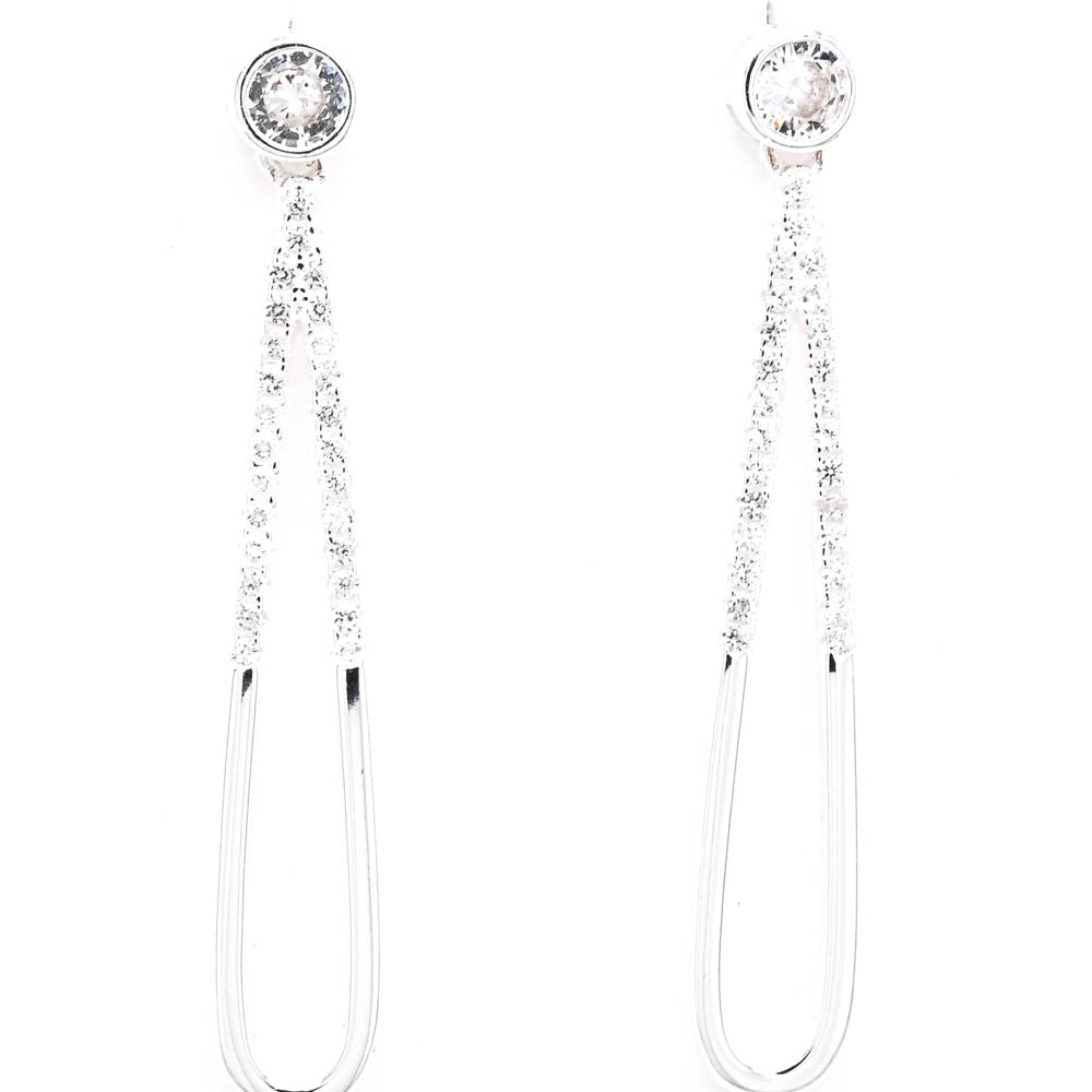 Sterling Silver C.Z Drop Earrings.