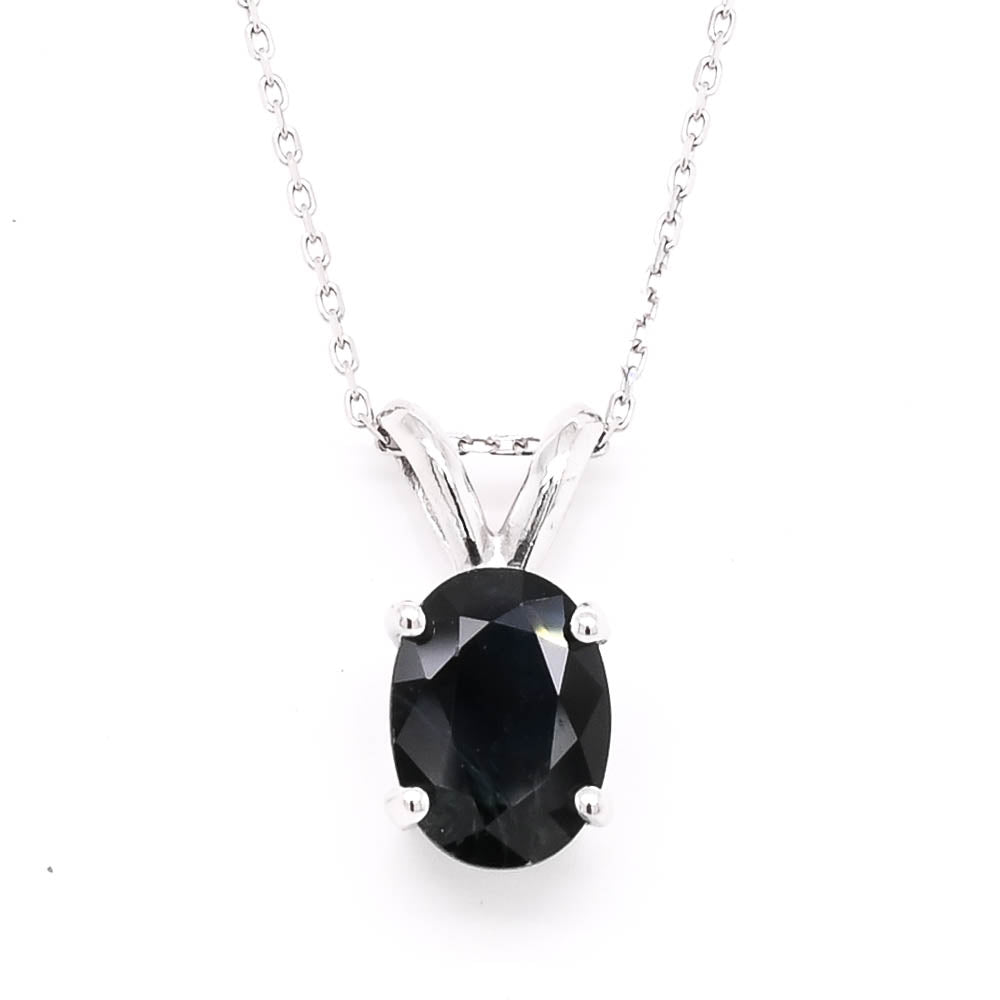 14KT White Gold 18" 2.00CT Oval Shape Blue Sapphire Solitaire Necklace.