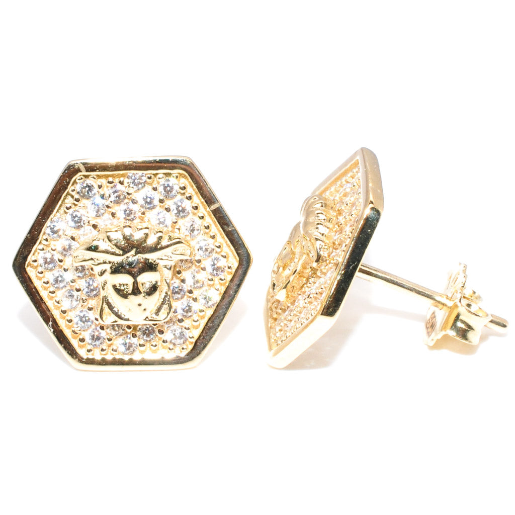 10KT Yellow Gold 12MM C.Z Medusa Stud Earrings.