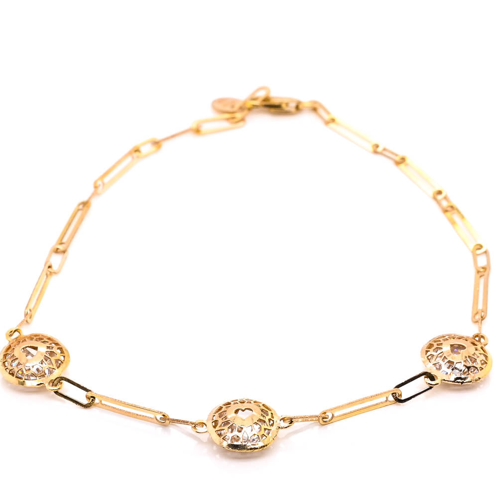 10KT Yellow Gold 7.75" C.Z Round Paper Clip Bracelet