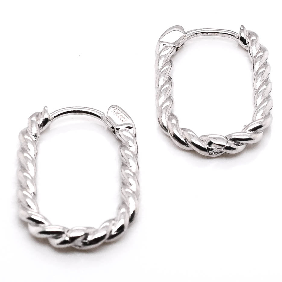 10KT White Gold Braided Oval Huggie Earrings.