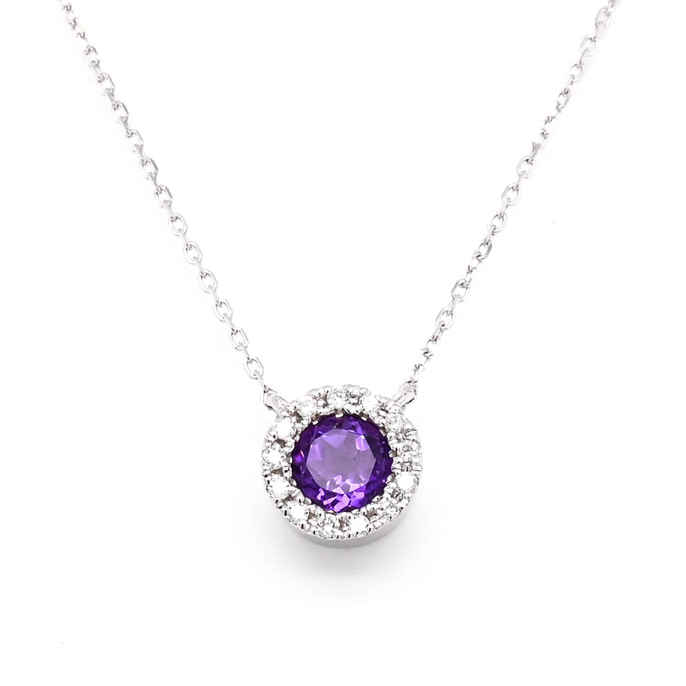 14KT White Gold 18" Amethyst and Diamond Necklace.