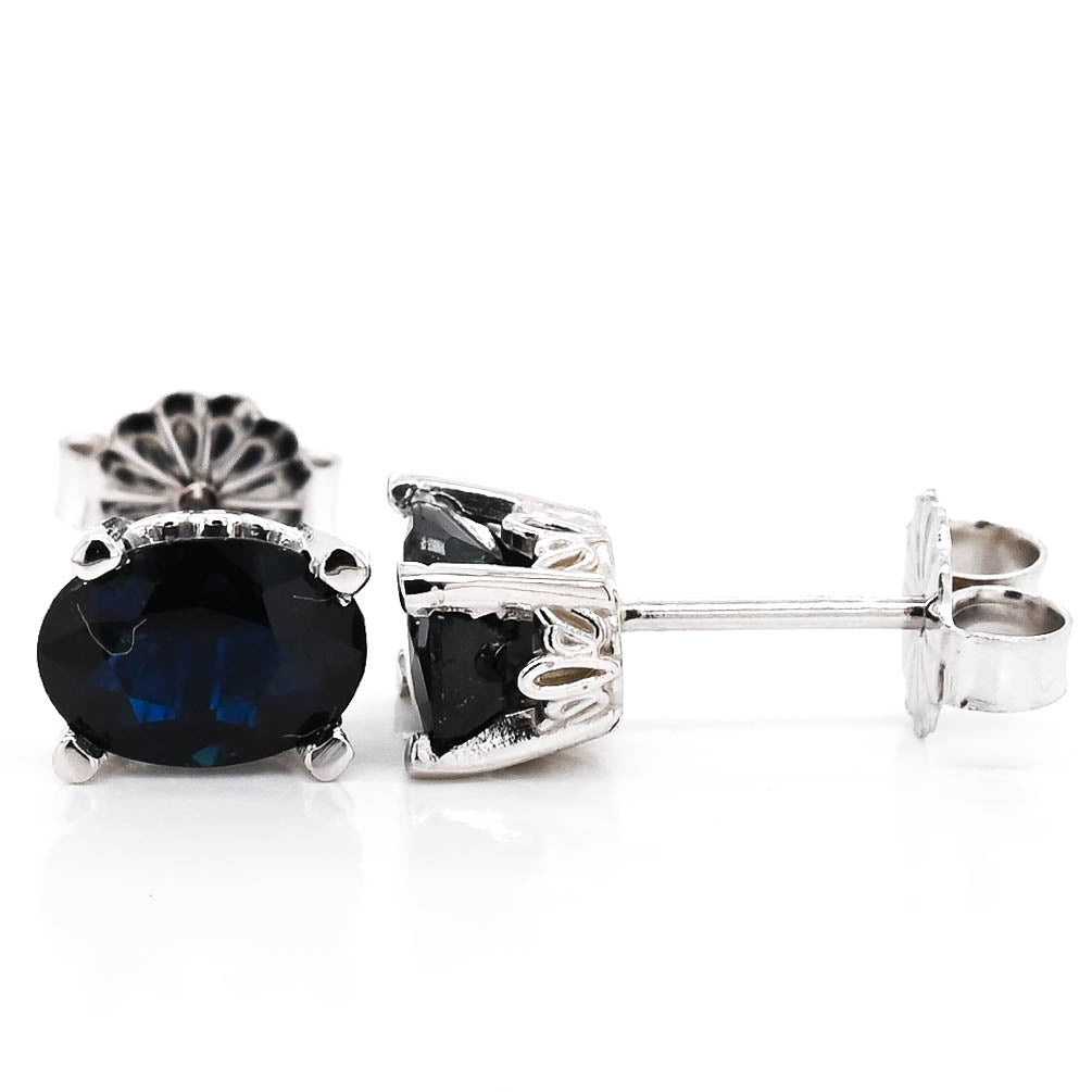14KT White Gold 2.07CTW Oval shape Blue Sapphire Stud Earrings.