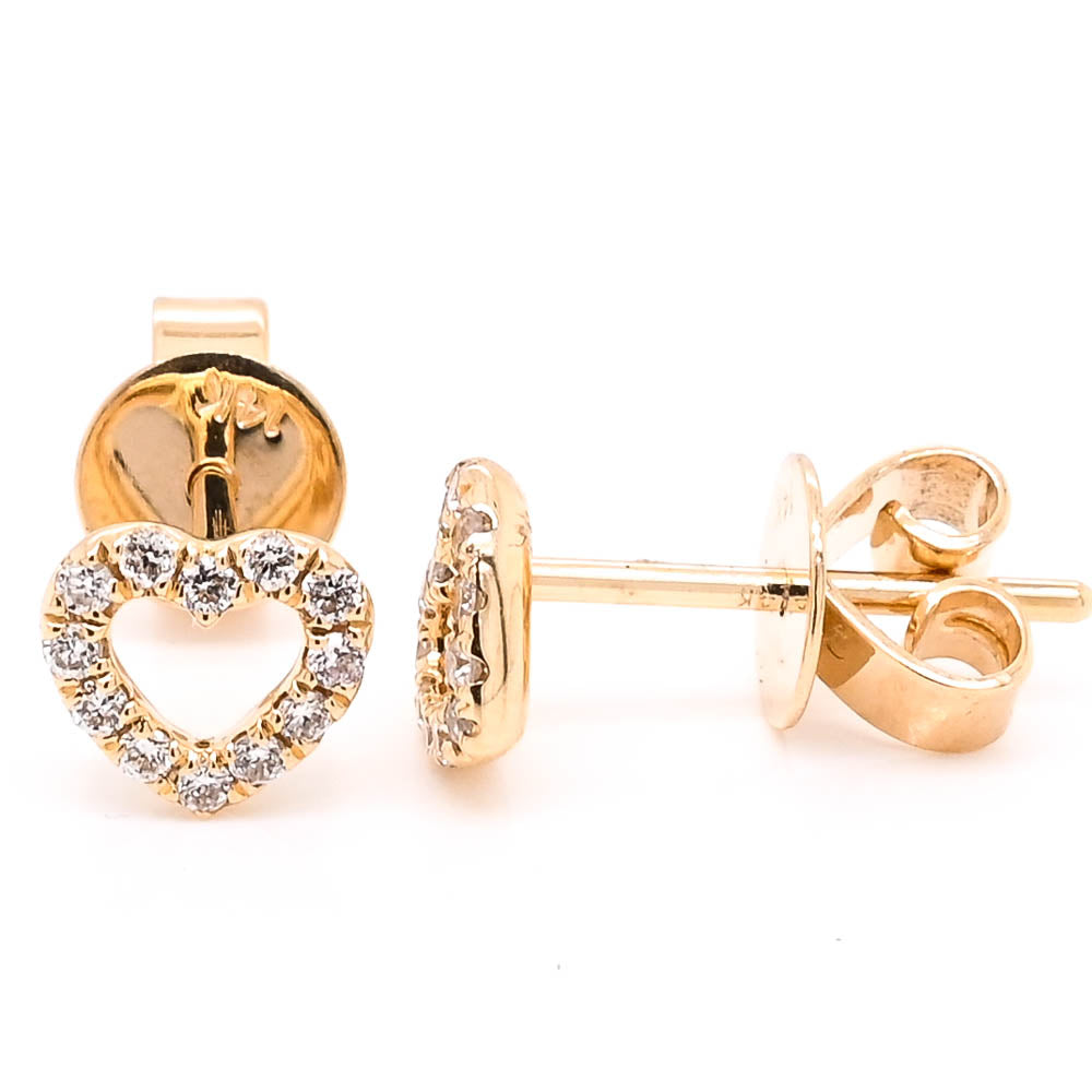14KT Yellow Gold 0.16CTW Diamond Heart stud Earrings.