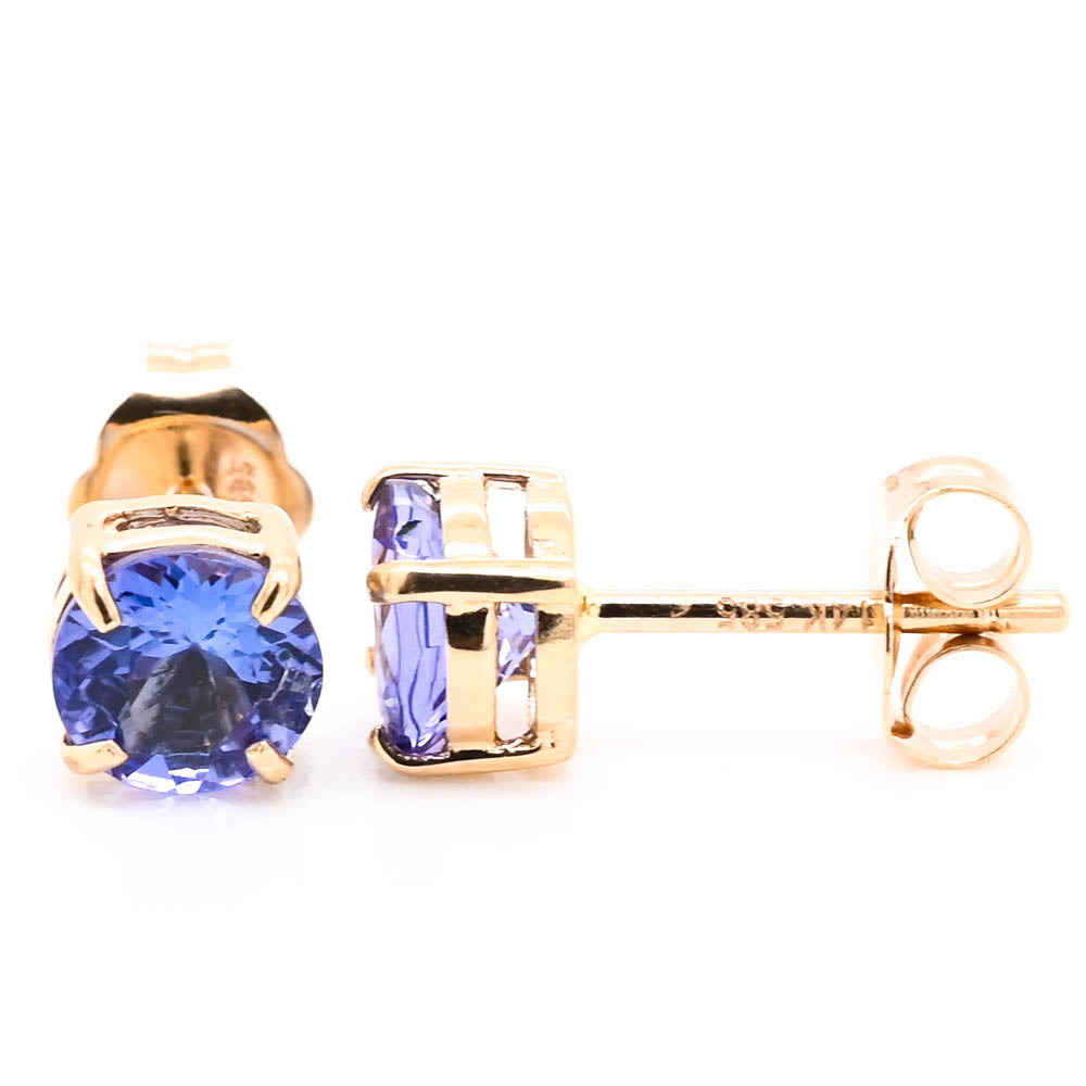 14KT Yellow Gold Round Brilliant Tanzanite Earrings.