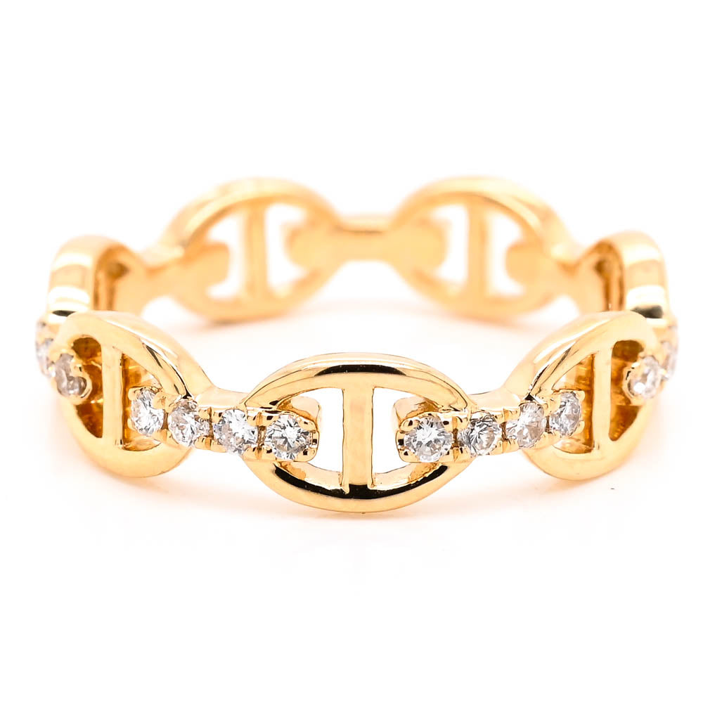 14KT Yellow Gold 0.26CTW Diamond Mariner Link Ring.